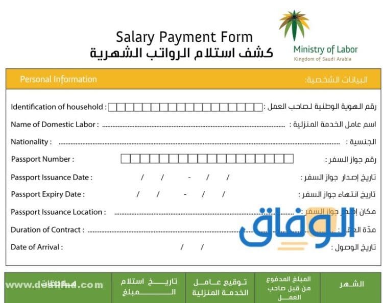 تنزيل : نموذج كشف أستلام الرواتب الشهرية وزارة العمل 2024