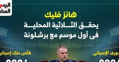 إنجازات فليك مع برشلونة فى موسمه الأول بعد التتويج بالثلاثية.. إنفوجراف